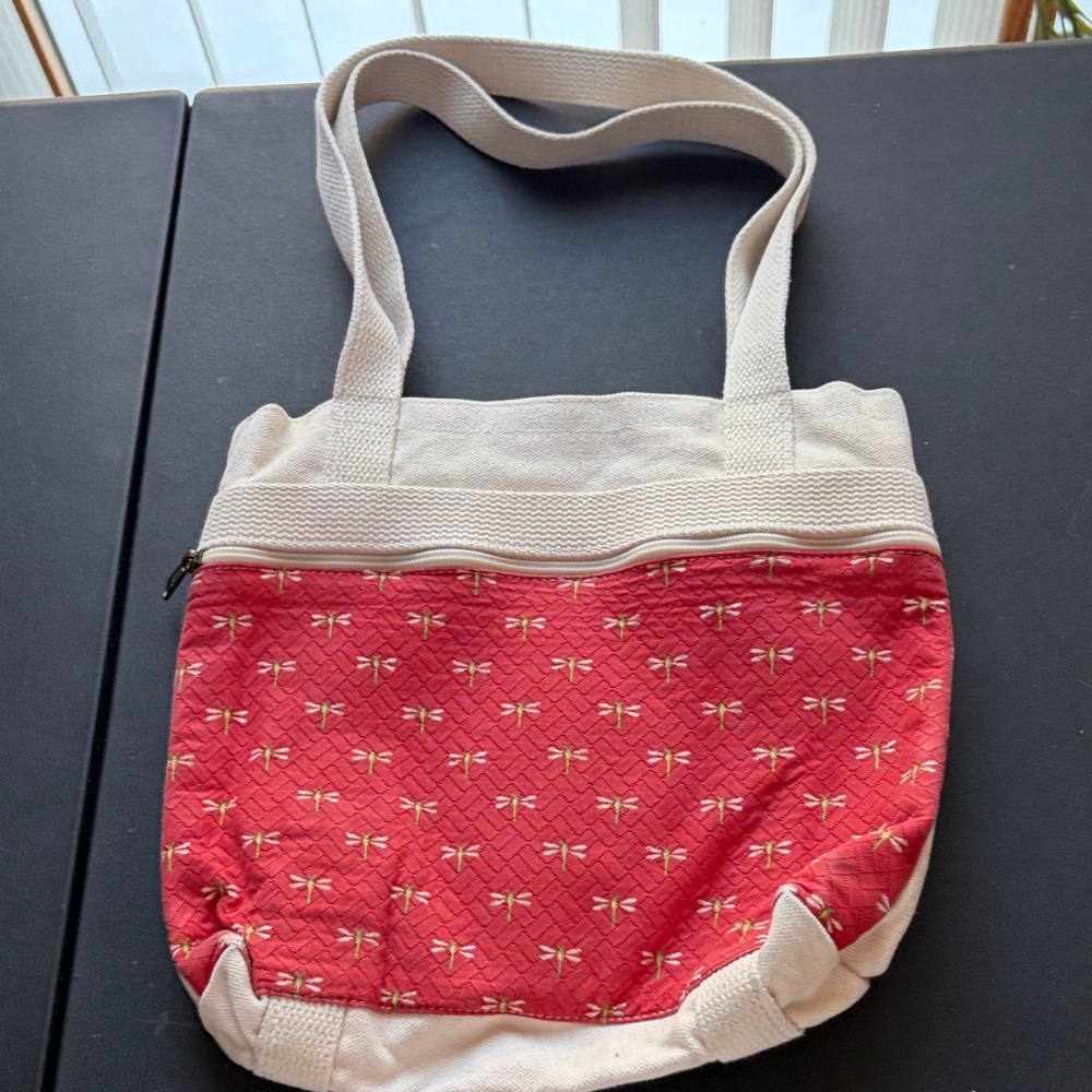 Stylish Red and Cream Dragonfly Tote Bag